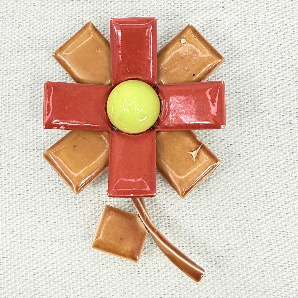 Vintage Arthur Pepper Enamel‎ Flower Brooch MCM Geometric Mod Pop Art